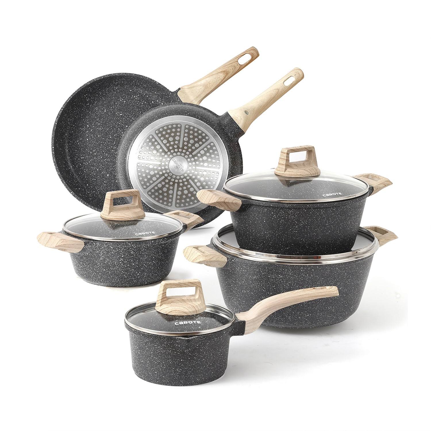 Carote Nonstick Granite Cookware Sets, 10 Pcs Pots and Pans Set