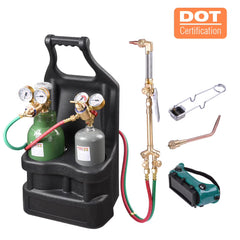 Yescom DOT Oxy Acetylene Torch Kit Gas Tank Brazing Welding Cutting Black Holder Gauge Portable Brass Nozzle Long Pipe Goggles Heavy Duty Oxygen Welder Tool Set