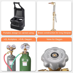 Yescom DOT Oxy Acetylene Torch Kit Gas Tank Brazing Welding Cutting Black Holder Gauge Portable Brass Nozzle Long Pipe Goggles Heavy Duty Oxygen Welder Tool Set