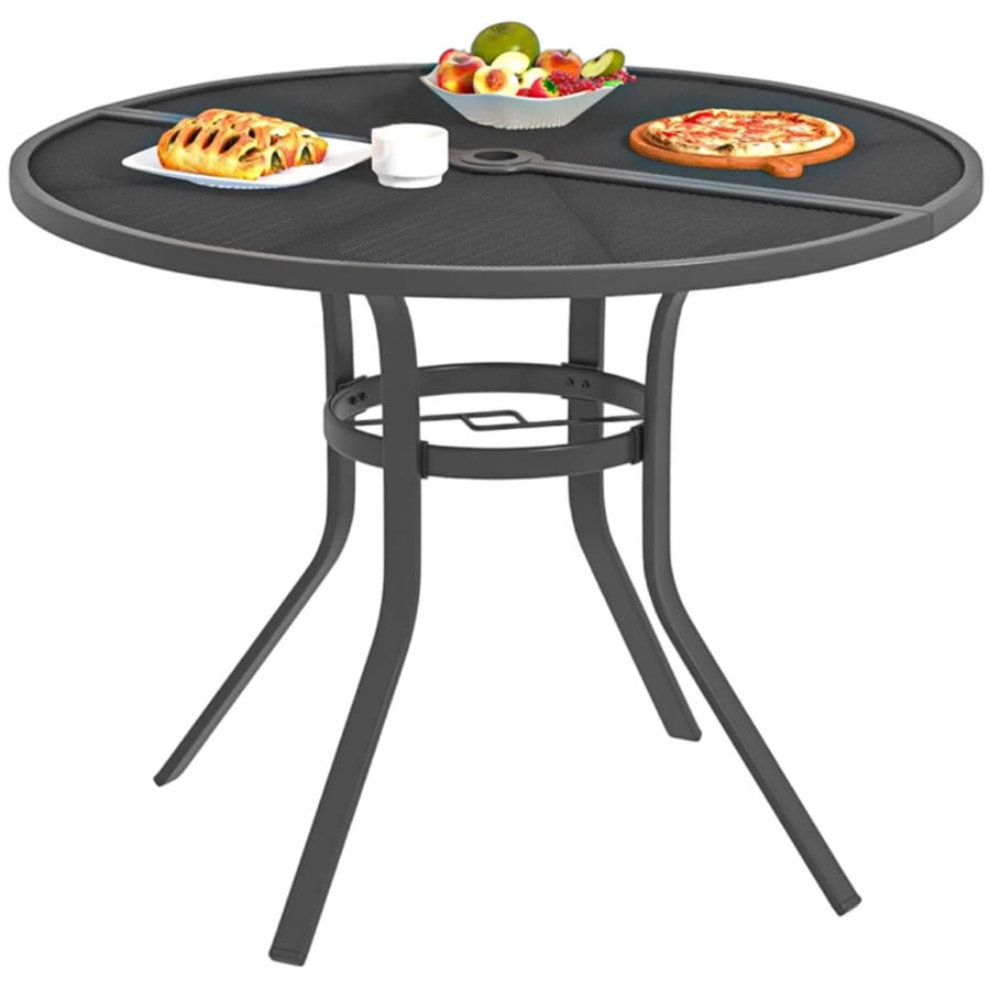 AECOJOY Metal Patio Table with 1.73" Umbrella Hole, Outdoor Round Dining Table